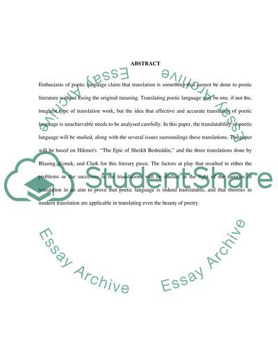 Nazim Hikmets The Epic Of Sheikh Bedreddin: A Comparative Study Of Three English Versions