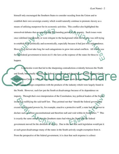 The Question of State Rights and the Cause of the American Civil War