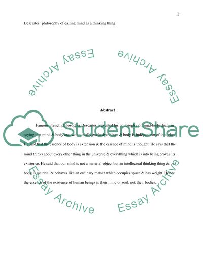 Descartes Philosophy of Calling Mind as a Thinking Thing