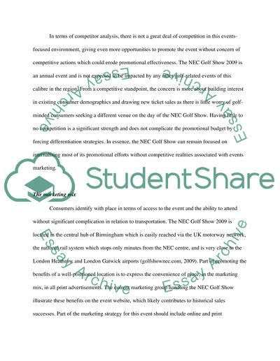 Marketing Plan for National Exhibition Centre Golf Show 2009