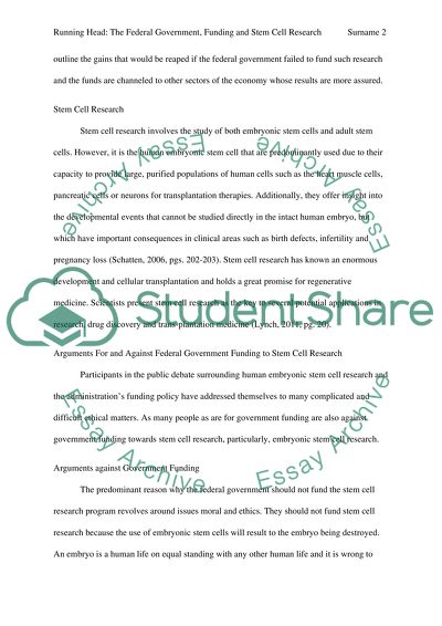 The Federal Government Should Provide Financial support for stem cell research