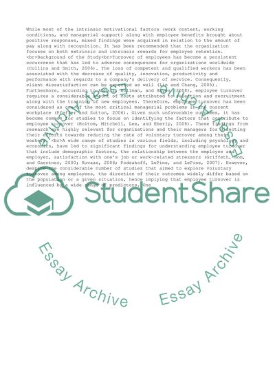 The Influence of Rewards and Intrinsic Motivation on the Turnover Intent at Bourne Leisure Ltd