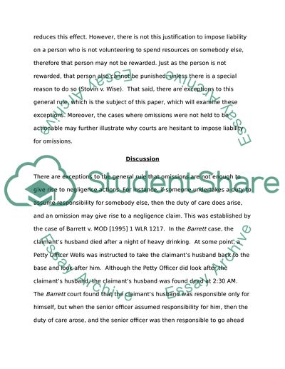 Limited Circumstances in Which a Duty of Care Might Be Imposed on a Defendant for an Omission