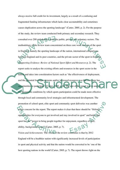 Review of National Sport Effort By Carter