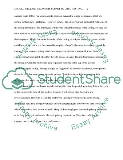 Should Welfare recipients submit to drug testing