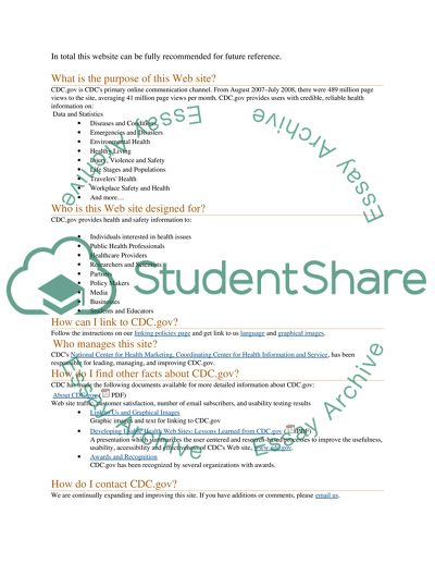 Website of centre for diseases control and prevention