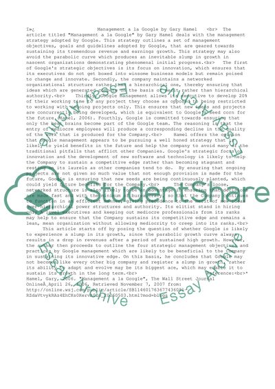 Management a la Google by Gary Hamel