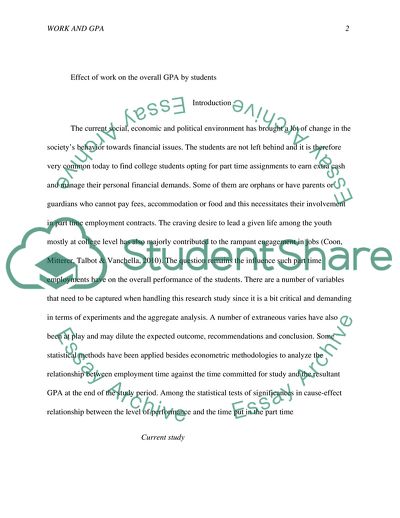 Effect of Work on the Overall GPA by Students