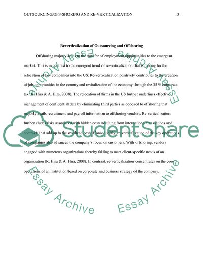 Reverticalization of Outsourcing and Offshoring