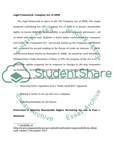 The Company Act 2006: Promoting Corporate Governance and Protecting Minority Shareholders