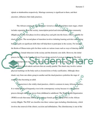 Summary of Cultural, Tradition and Ritual Practices in African Society