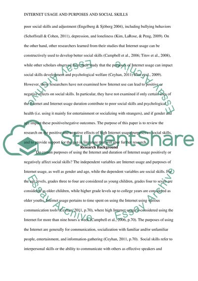 Internet Usage and Purposes and Social Skills