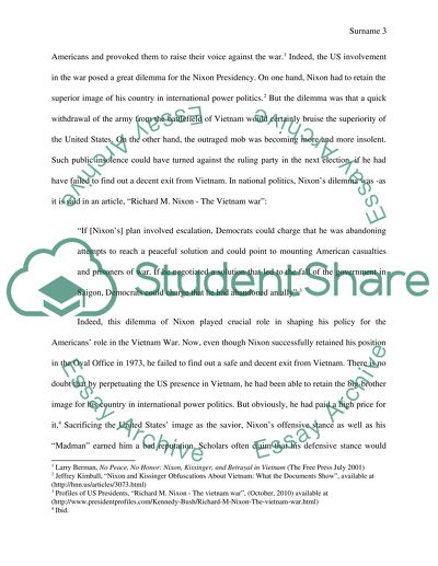 President Richard Nixons Role in the Vietnam War