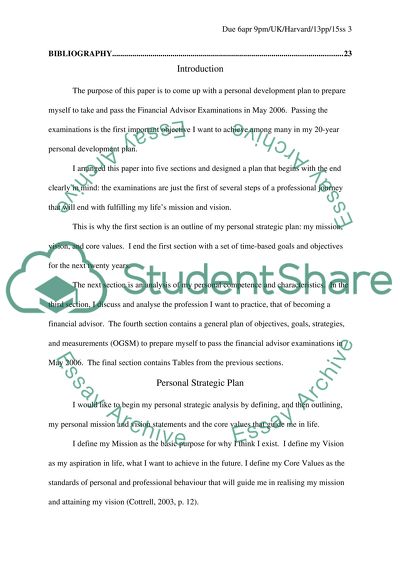 Personal development plan for preparing to the financial advisor exam
