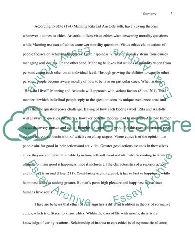 Virtue ethics and the ethics of care