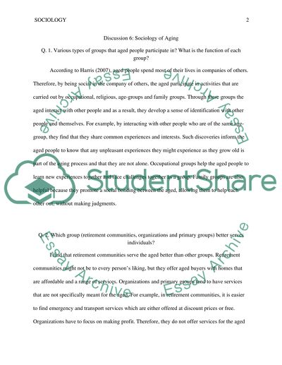 Sociology of aging Discussion 6