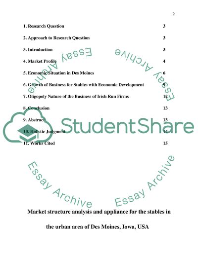 Market Structure Analysis and Appliance for the Stables in the Urban Area of Des Moines, Iowa, USA