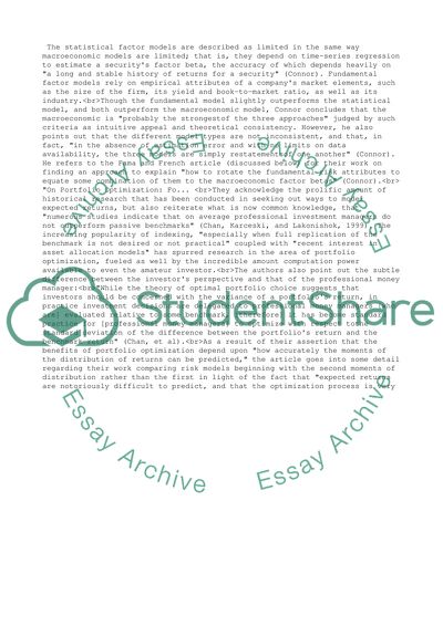 Factor Models of Asset Returns