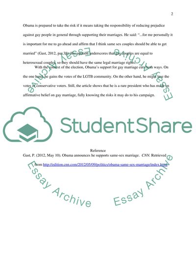 Obamas Support for Gay Marriage