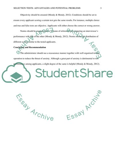 Selection Tests: Advantages and Potential Problems