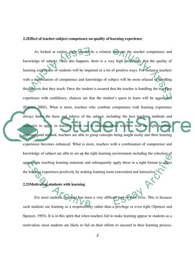 Correlation between Teacher Competence and Subject Knowledge and Learning Quality