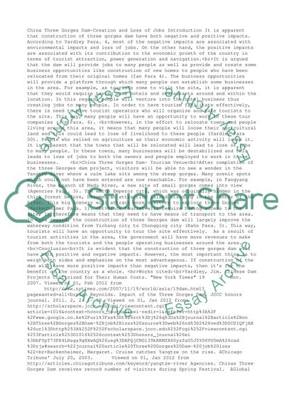 Three Gorges Dam- Tourism Venue and Creation and Loss of Jobs