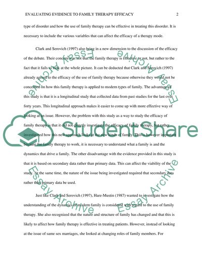 Evaluating evidence to family therapy efficacy