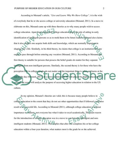 Purpose of Higher Education in Our Culture