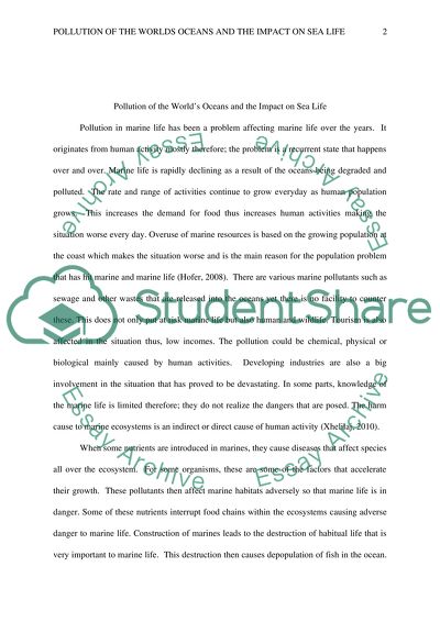 Pollution of the worlds oceans and the impact on sea life