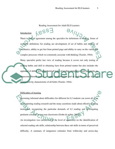 Reading Assessment for Adult ELS Learners