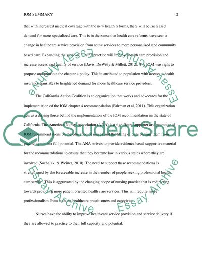 The Institute of Medicines Proposal