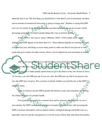 GDP and the Business Cycle Economic Health Memo