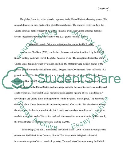 Causes of the Global Financial Crisis and Its Impact on the Banks Behavior on the UAE Banks