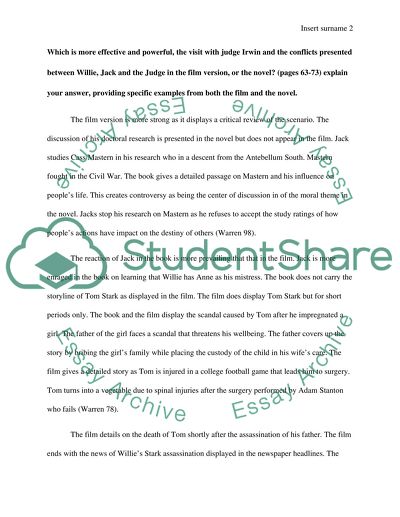 Comparison of the novel by Robert Penn Warren and the film Adaptation