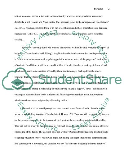 Is State Financial Assistance to the Education Sector in Canada Justified by Raising the Tax Rate