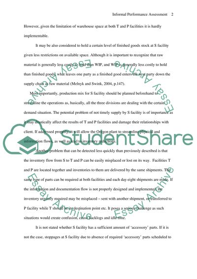 Operations Management Principles: Informal Performance Assessment