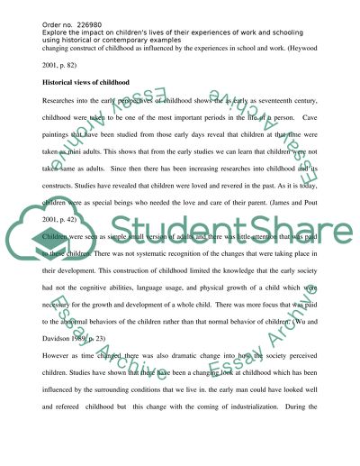 The Impact on Childrens Lives of Their Experiences of Work and Schooling