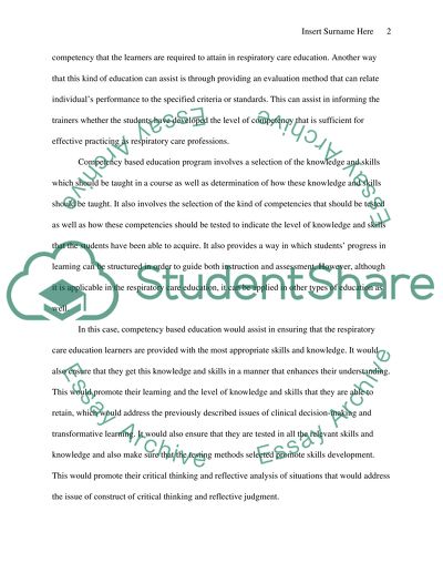 Competency based education in terms of its suitability to Respriatory care education