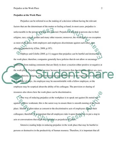 Prejudice at the Work Place