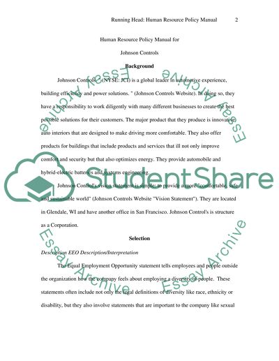 Human Resource Policy Manual for Johnson Controls