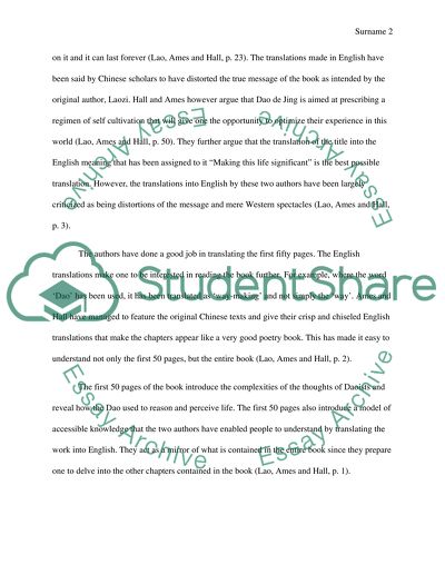 Criticize of the book (Dao De Jing) Response paper