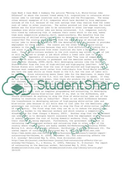 Analysis of Moving U.S. White-Collar Jobs Offshore Article