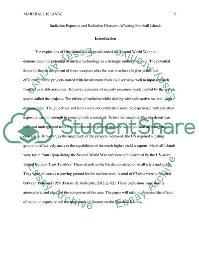 Radiation Exposure and Radiation Disasters Affecting Marshall Island
