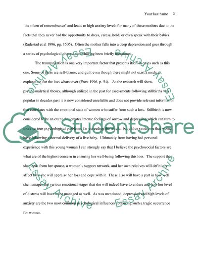 Psychological and Emotional Issues as Relates to a Known Stillbirth