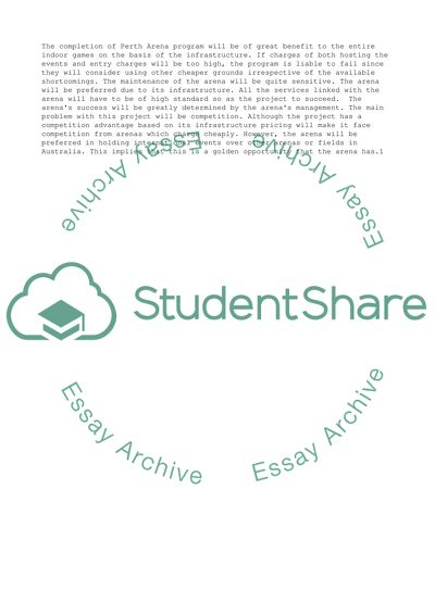 Benefits Management Plan for the Perth Arena Project