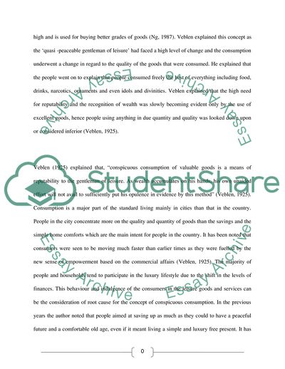 The Concept of Conspicuous Consumption Introduced by Thorstein Veblen