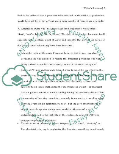 Analysis of Feynmans Physicist Richard Feynman