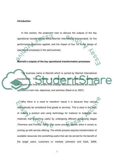 Marriott Operation Management and Corporate Strategy