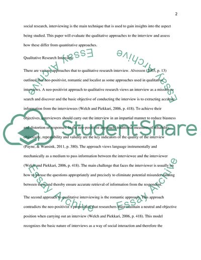 Approaches to Qualitative and Quantitative Interviews