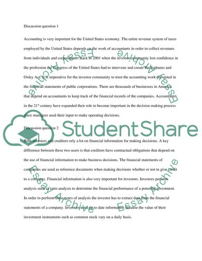 Discussion 1: Accounting and Society, and Discussion 2: Financial Accounting Information